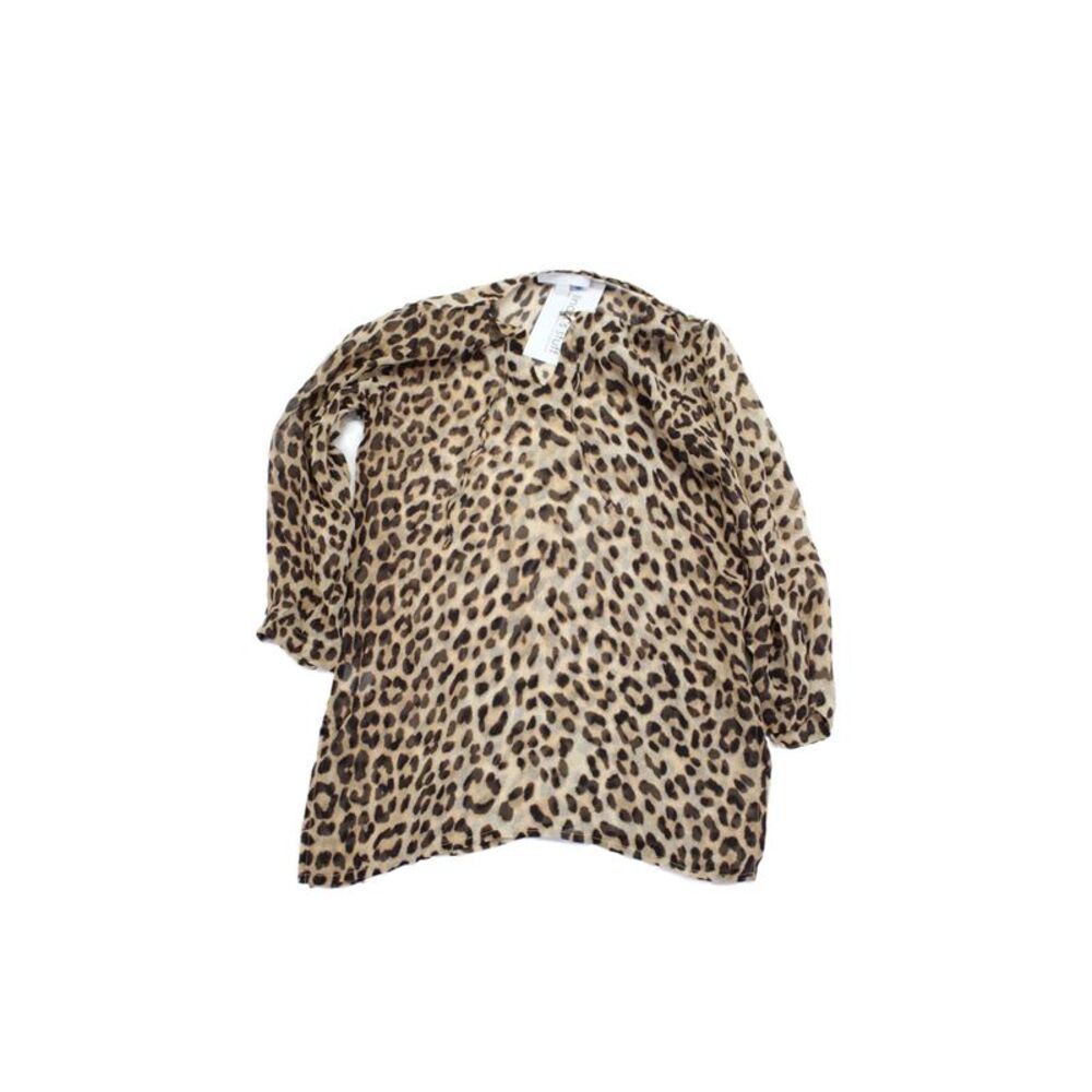 Elizabeth Hurley Womens Silk Long Sleeve V-neck Animal Print Blouse Brown Size S
